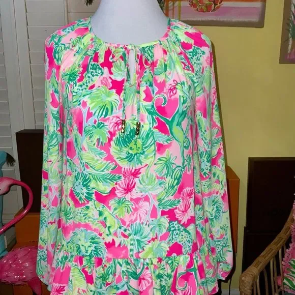 Lilly Pulitzer NWT Tensley Silk Top Raz Berry Catty Shack $128 Size XXS - Picture 10 of 14